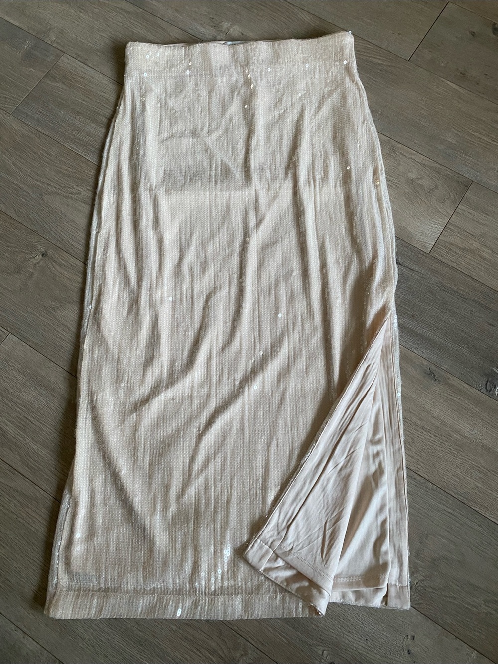 Rachel Zoe Champagne Sequin Midi Skirt with Side Slit